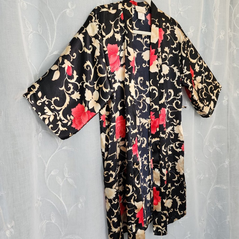 Robe/Cover-up/ Kimono with Red & Gold Floral Design by Inner Most.